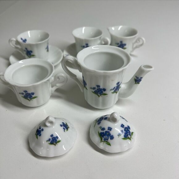 Home Decoration Mini Porcelain Tea Set Blue Vintage - Picture 9 of 9